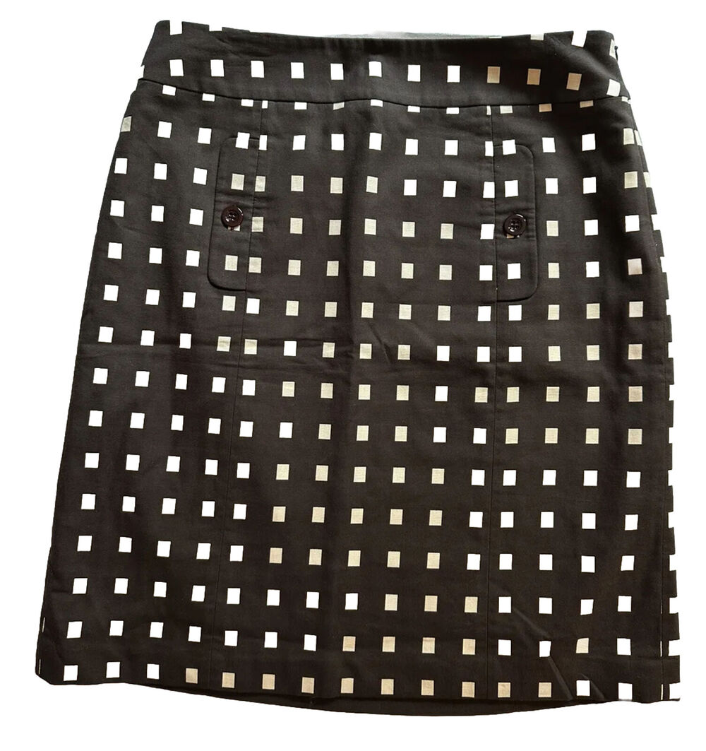 Ann Taylor Loft Pencil Skirt Womens Size 4 Brown Tan Squares Print Lined Zipper